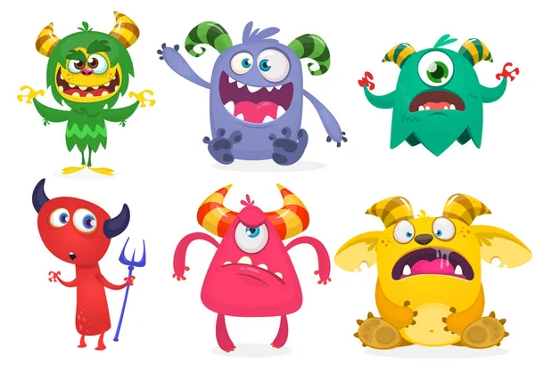 Cute Cartoon Monsters Set Cartoon Monsters Ghost Goblin Cyclops Bigfoot — Stock Vector