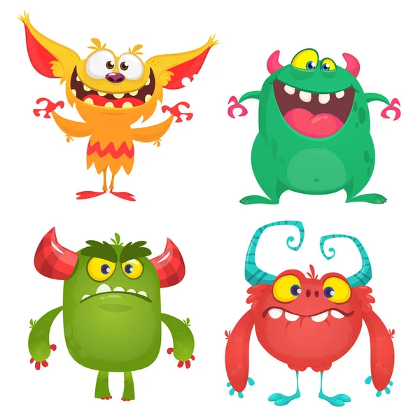 可爱的卡通怪兽 一组卡通怪物 妖精或巨怪 怪物和外星人 万圣节设计 — 图库矢量图片