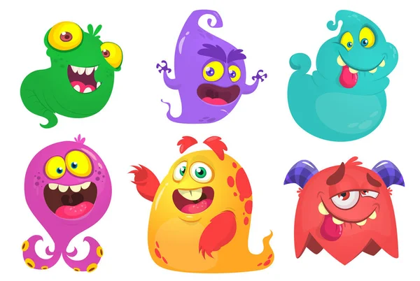 Lindos Dibujos Animados Fantasmas Ilustraciones Conjunto Anfitriones Dibujos Animados Diseño — Vector de stock