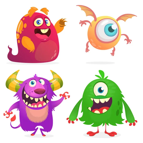 Niedliche Cartoon Monster Set Von Zeichentrickmonstern Geist Kobold Oder Troll — Stockvektor