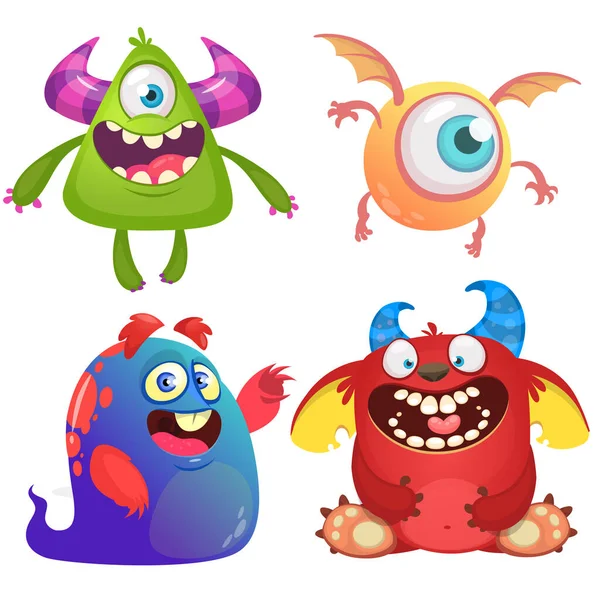 Söta Tecknade Monster Uppsättning Tecknade Monster Spöke Troll Eller Troll — Stock vektor