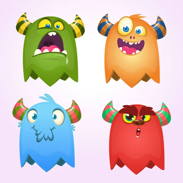 Cartoon Monsters set for Halloween. Vector set of cartoon monsters isolated. Design for print, party decoration, t-shirt, illustration, emblem or sticker