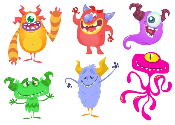 Funny Cartoon Monsters Set Halloween Vector Illustration — Stock Vector