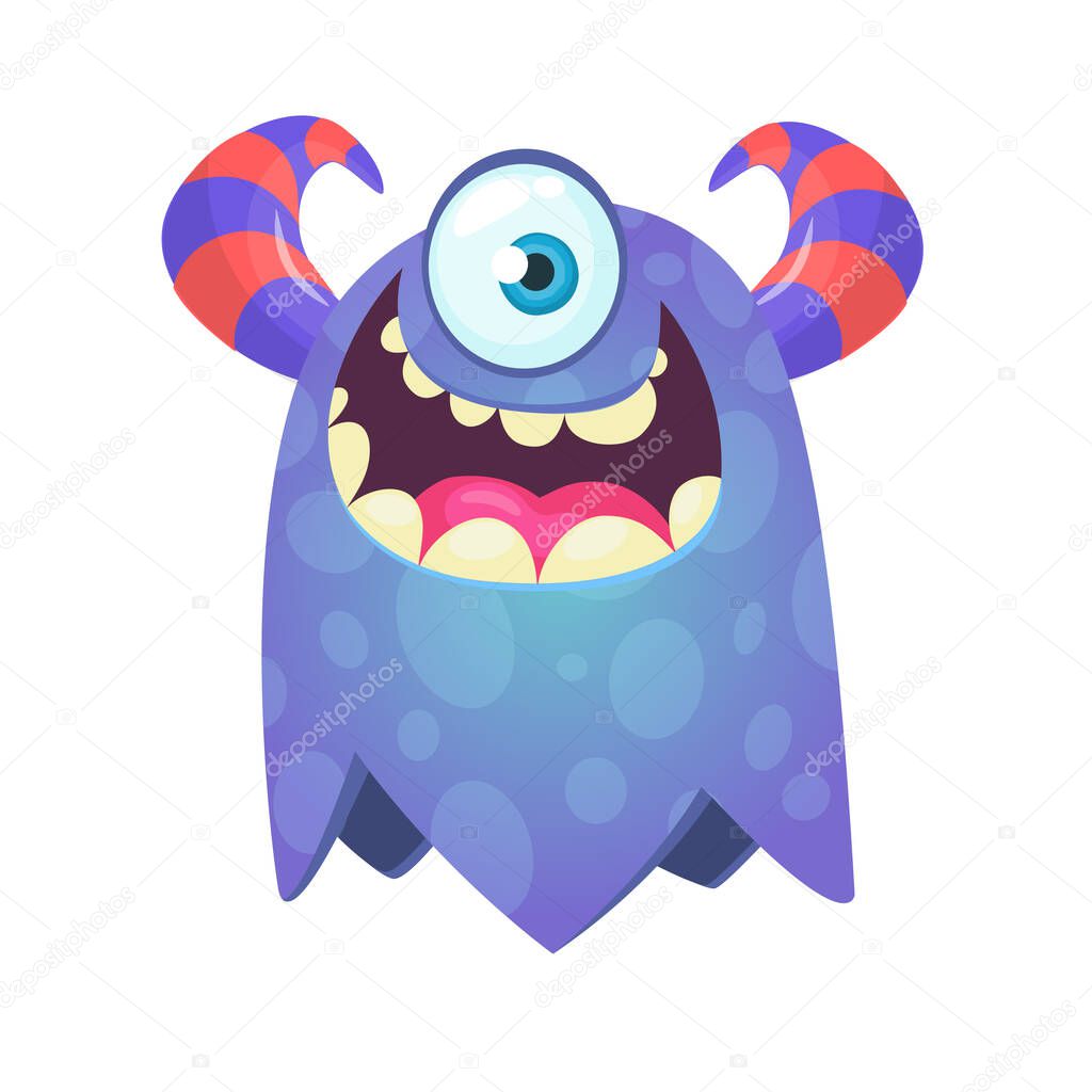 Cartoon happy one eye monster cyclops. Halloween illustration of excited monster. Vecto