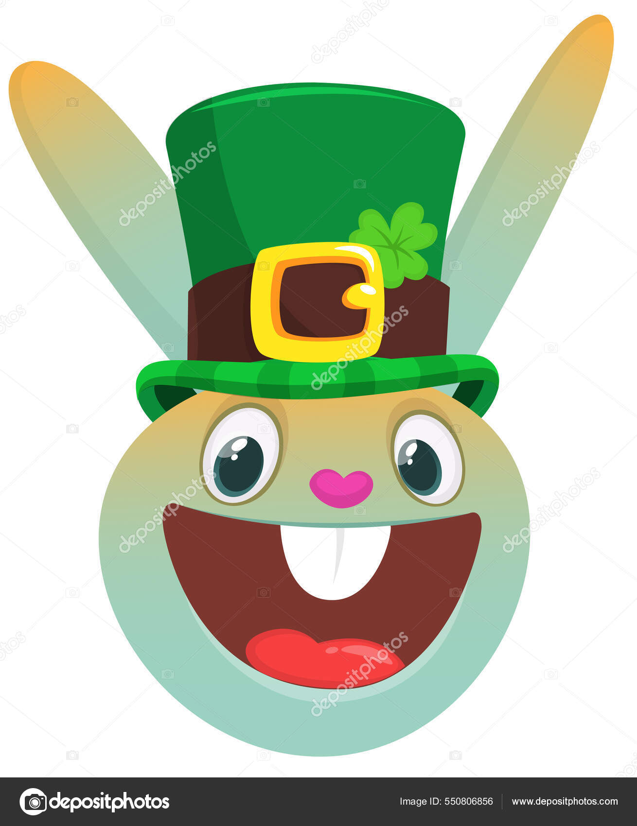Cartoon Happy Bunny Rabbit Character Wearing Patrick's Hat Clover ...