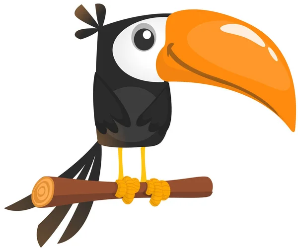 Desenhos Animados Tucano Engraçado Sentado Árvore Ilustração Pássaro Vetorial — Vetor de Stock