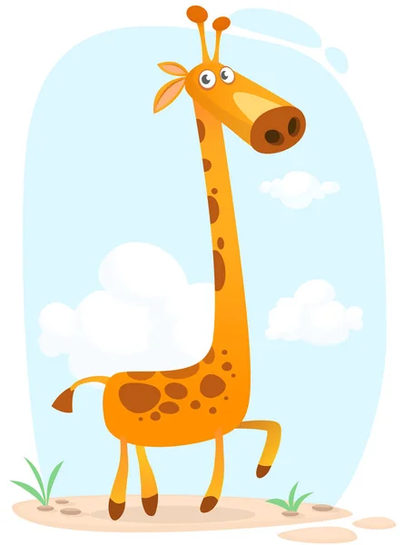 Komik Zürafa Çizgi Film Tasarımı Vektör Çizimi Izole Edildi — Stok Vektör