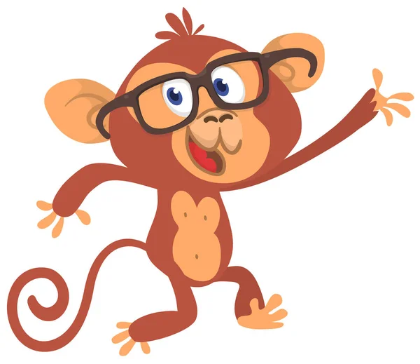 Cute Cartoon Monkey Chimpanzee Wearing Eyeglasses Vector Illustration Isolated — Stock Vector