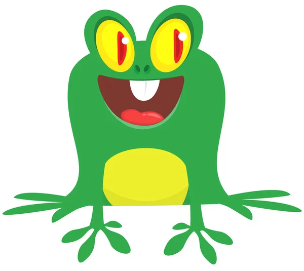 Смешная Зеленая Лягушка Рисунок Персонажа Мультфильма Векторная Иллюстрация — стоковый вектор
