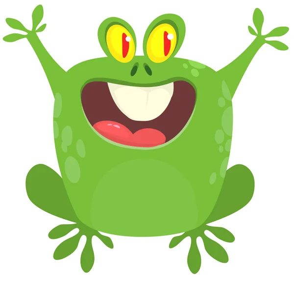 Смешная Зеленая Лягушка Рисунок Персонажа Мультфильма Векторная Иллюстрация — стоковый вектор