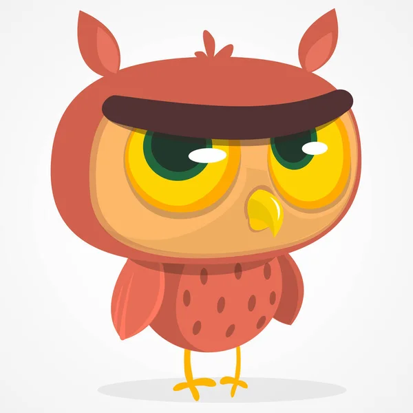 Funny Cartoon Owl Big Eyes Sitting Branch Night Background — Stockový vektor