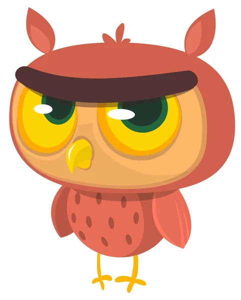 Funny Cartoon Owl Big Eyes Sitting Branch Night Background — Stockový vektor