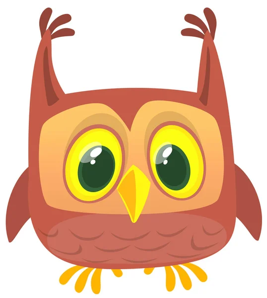 Funny Cartoon Owl Big Eyes Sitting Branch Night Background — Stockvektor
