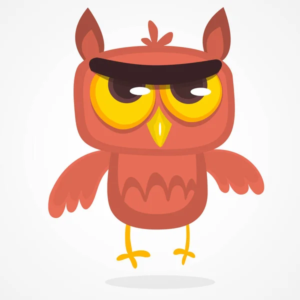Funny Cartoon Owl Big Eyes Sitting Branch Night Background — Διανυσματικό Αρχείο