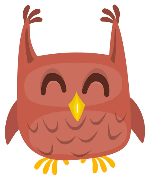 Funny Cartoon Owl Big Eyes Sitting Branch Night Background — Vetor de Stock