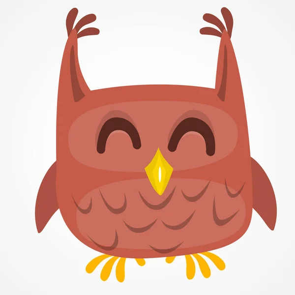 Funny Cartoon Owl Big Eyes Sitting Branch Night Background — Stockvektor