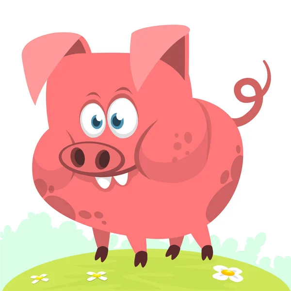 Happy Cartoon Pig Illustration Smiling Piggy Isolated White — стоковый вектор