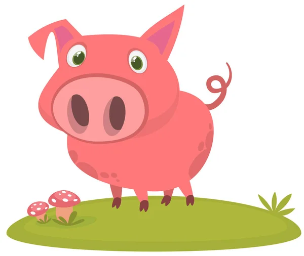 Happy Cartoon Pig Illustration Smiling Piggy Isolated White — Stock Vector
