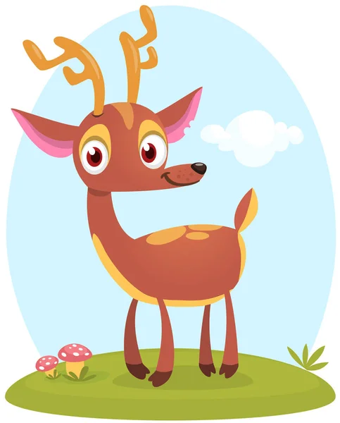 Cartoon Deer Standing Summer Meadow Vector Design Isolated — Vector de stock