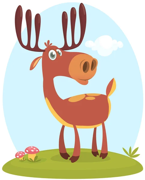 Cartoon Deer Standing Summer Meadow Vector Design Isolated — Stock Vector