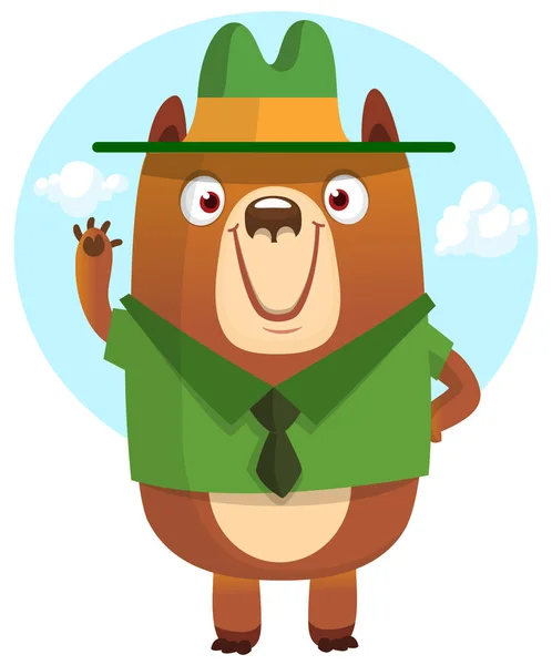 Κινούμενα Σχέδια Αστείος Κυνηγός Αρκούδων Φορώντας Πράσινο Καπέλο Εικονογράφηση Διανύσματος — Διανυσματικό Αρχείο