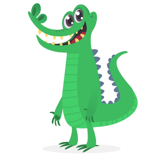 Lustige Grüne Krokodil Karikatur Vektorillustration Für Kinderbuch Isoliert — Stockvektor