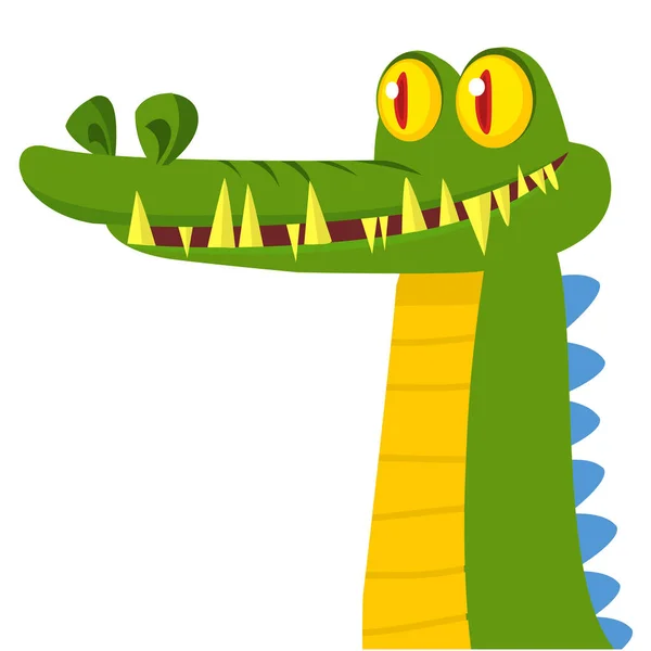 Funny Green Crocodile Cartoon Vector Illustration Children Book Isolated — Stock Vector