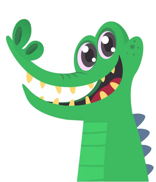 Funny Green Crocodile Cartoon Vector Illustration Children Book Isolated — стоковый вектор