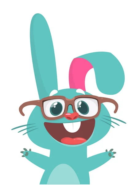 Cute Bunny Cartoon Wearing Eyeglasses Easter Vector Rabbit Illustration Isolate — Stockvector