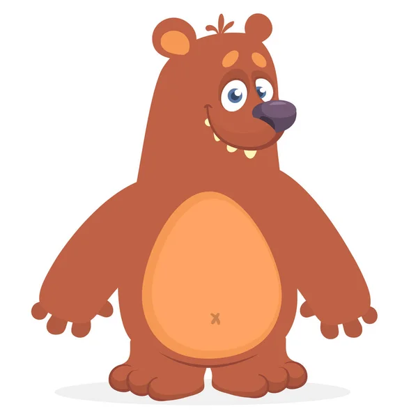 Happy Cartoon Bear Vector Illustration Brown Grizzly Bear — ストックベクタ