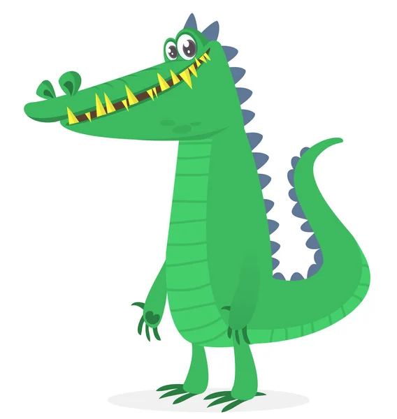 Rolig Grön Krokodil Tecknad Film Vektor Illustration För Barn Bok — Stock vektor