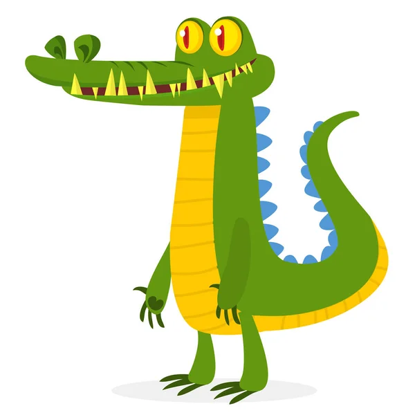 Lustige Grüne Krokodil Karikatur Vektorillustration Für Kinderbuch Isoliert — Stockvektor
