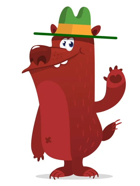 Cartoon Divertente Orso Ranger Parco Indossando Cappello Verde Illustrazione Vettoriale — Vettoriale Stock