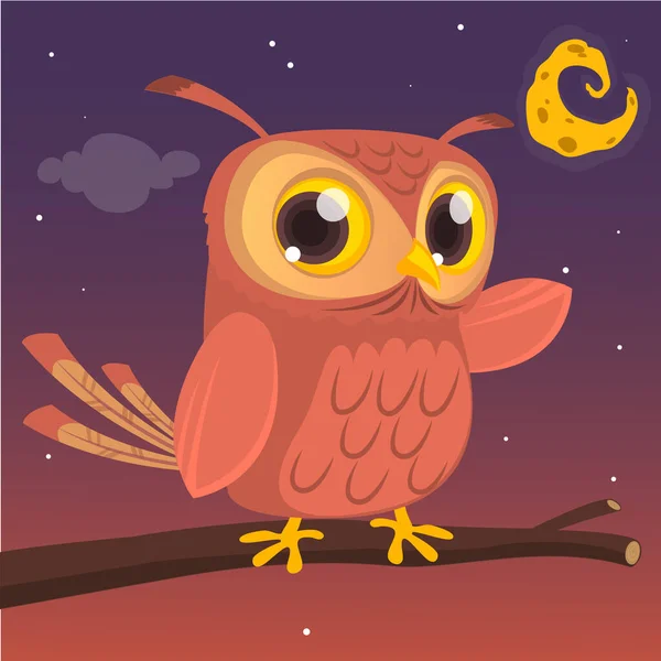 Funny Cartoon Owl Big Eyes Vector Illustration Design Print Children — Stock Vector