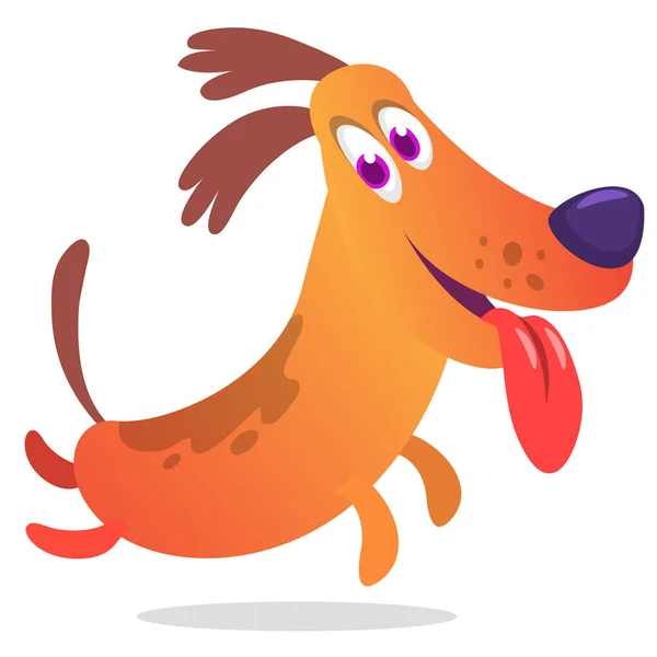 Funny Happy Cartoon Running Dog Showing Tongue Vector Illustration Spaniel — Vetor de Stock