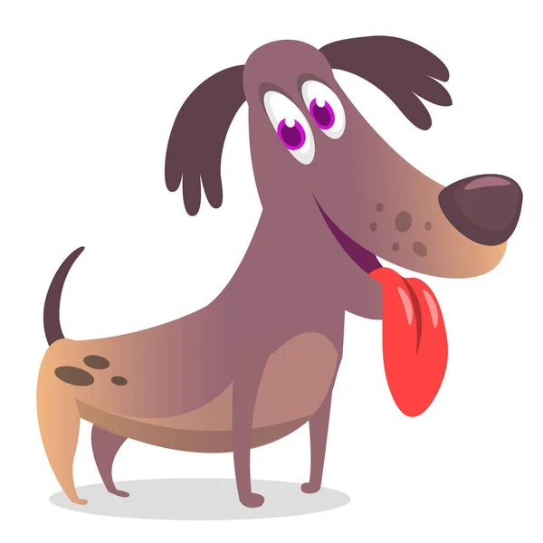 Funny Happy Cartoon Dog Showing Tongue Vector Illustration Spaniel Dog — ストックベクタ