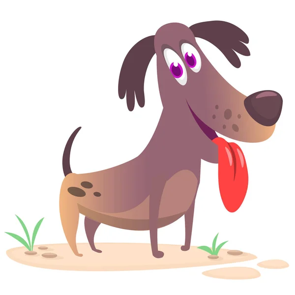 Funny Happy Cartoon Dog Showing Tongue Vector Illustration Spaniel Dog — ストックベクタ