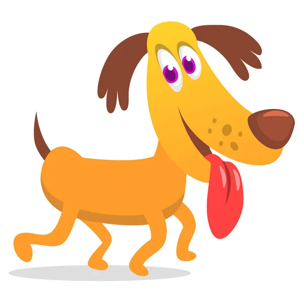 Funny Happy Cartoon Dog Showing Tongue Vector Illustration Spaniel Dog —  Vetores de Stock