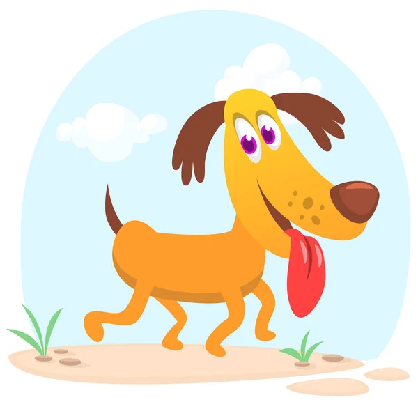 Funny Happy Cartoon Dog Showing Tongue Vector Illustration Spaniel Dog — ストックベクタ