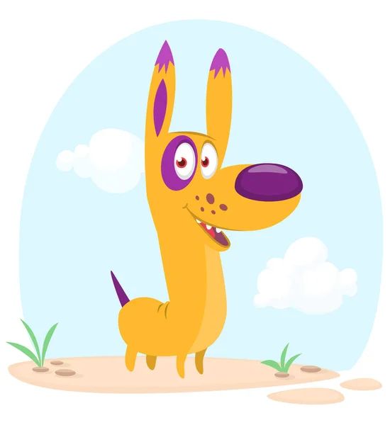 Cartoon Funny Bullterrier Standing Natural Background Vector Illustration Isolated — Stock Vector