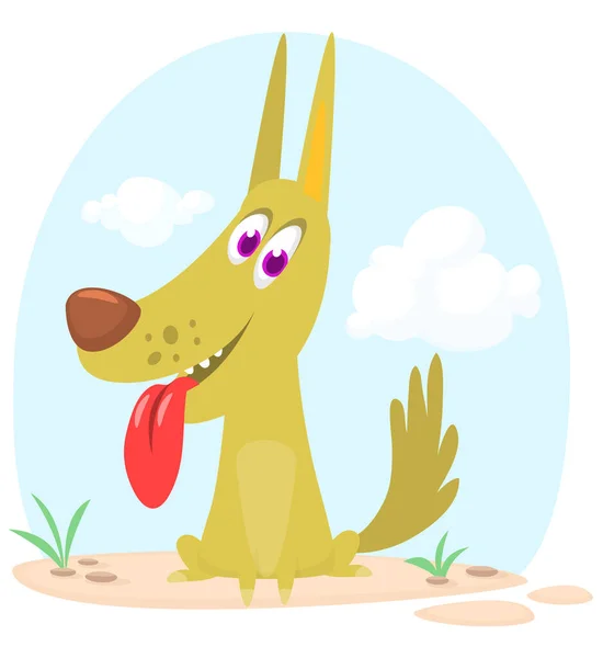 Cute Cartoon Funny Dog Tongue Sticking Out Vector Illustration Isolated — ストックベクタ