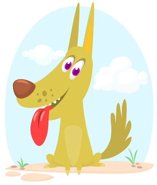 Cute Cartoon Funny Dog Tongue Sticking Out Vector Illustration Isolated — Stock Vector