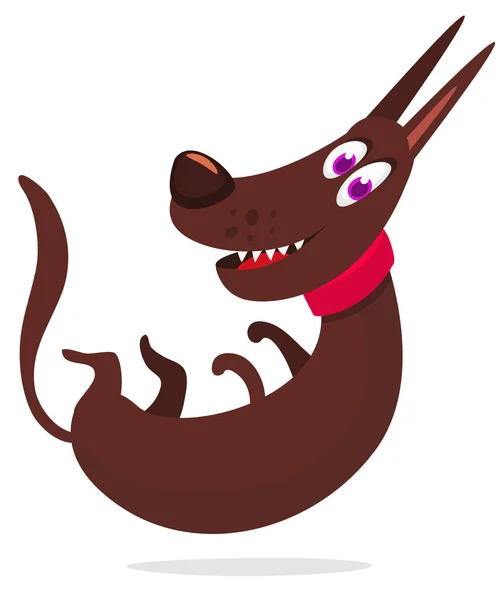 Cute Cartoon Funny Dog Waring Red Collar Jumping Vector Illustration — Διανυσματικό Αρχείο