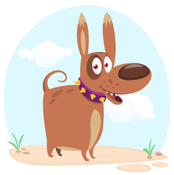 Cartoon Security Dog Wearing Collar Vector Illustration — Vetor de Stock