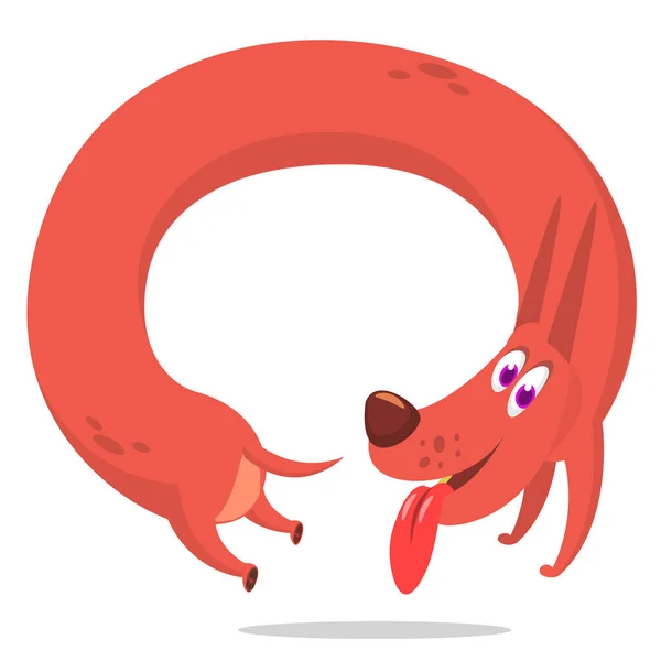 Cartoon Funny Logn Dog Running Catching Its Own Tail Vector — Stockvektor