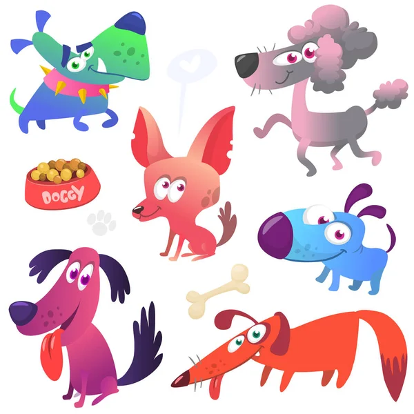 Cartoon Dogs Set Bulldog Poodle Chihuahua Dachshund Jack Russel Terrier — Stock vektor