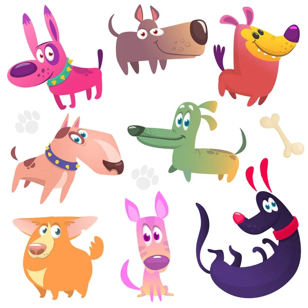 Cartoon Dogs Set Bulldog Poodle Chihuahua Dachshund Jack Russel Terrier — 스톡 벡터