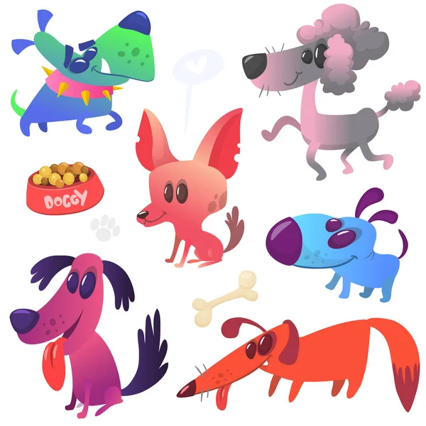 Cartoon Dogs Set Bulldog Poodle Chihuahua Dachshund Jack Russel Terrier — Stockvektor