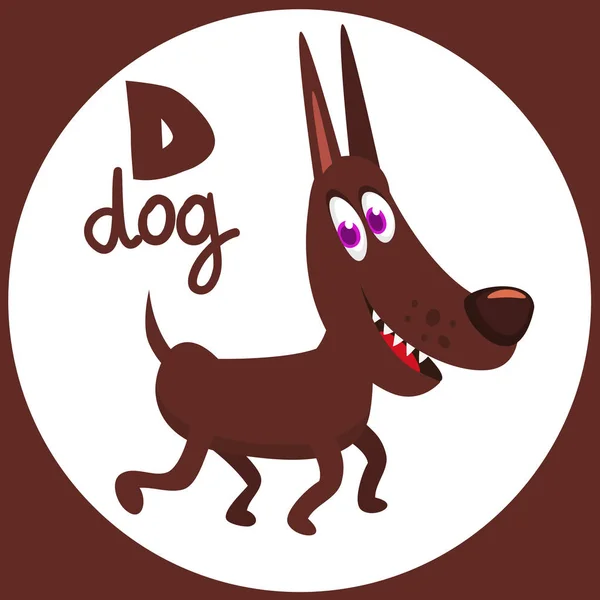 Cartoon Funny Dog Alphabet Letter Vector Illustration Isolated — Vetor de Stock