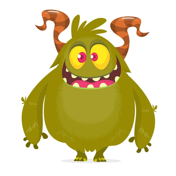 Funny Cartoon Creature Big Horns Vector Illustration — Stock Vector